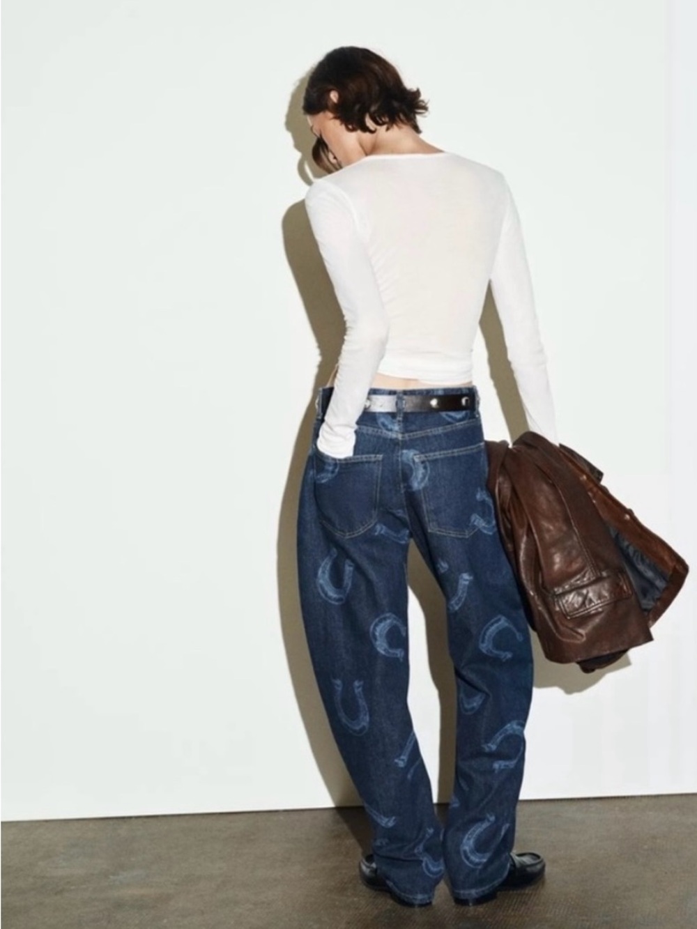 Zara Dark Blue Straight-Leg Horseshoe Printed Cowboy Western Denim Jeans - Picture 12 of 12
